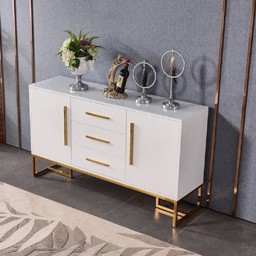 White Modern 59" Wood Sideboard with Drawers Kitchen Buffet Cabinet